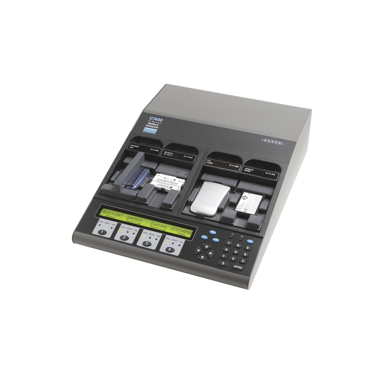 CADEX 7400-C Analizador de baterÃas de 4 cavidades (80 W) no incluye adaptadores.