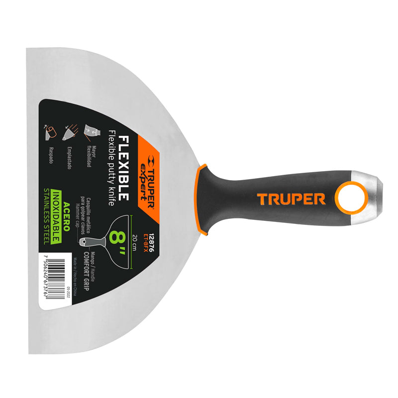 12876 Espatula Flexible 8″Acero Inox.Mango Comfort Grip Truper Xpnp