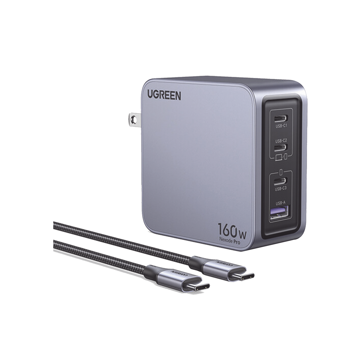 Cargador de 160W serie Nexode Pro | 4 Puertos de Carga Rápida | 3 USB-C | 1 USB-A | TecnologÃa GaNInfinity | PD3.1 de 140W / QC4.0 | TecnologÃa de Protección Térmica | Optimiza la Carga | Caja de Aluminio | Incluye Cable