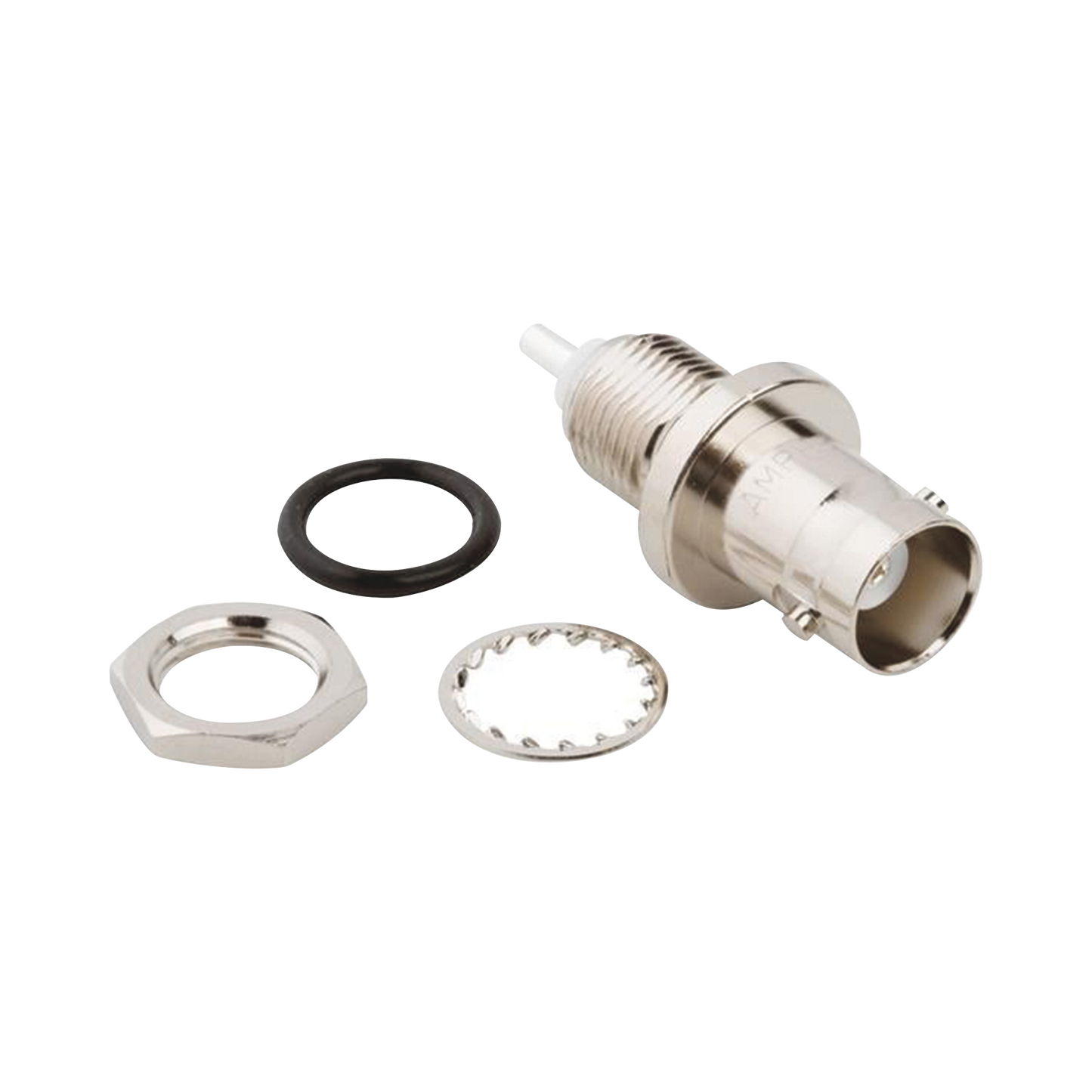 Conector BNC Hembra para Chasis en Doble D Plano, 4 GHz, Amphenol UG-657/U, NÃquel/ Plata/ Teflón.