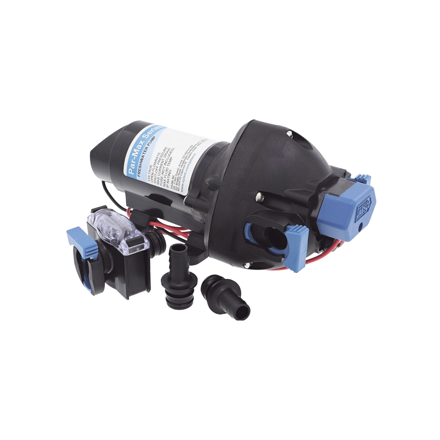 Bomba controlada por presión Par Max a 12 Vcd, caudal de 2 GPM, presión máxima 35 psi, para manguera de entrada con orificio de 38 mm (1½â€), manguera de descarga con orificio de 25 mm (1â€)