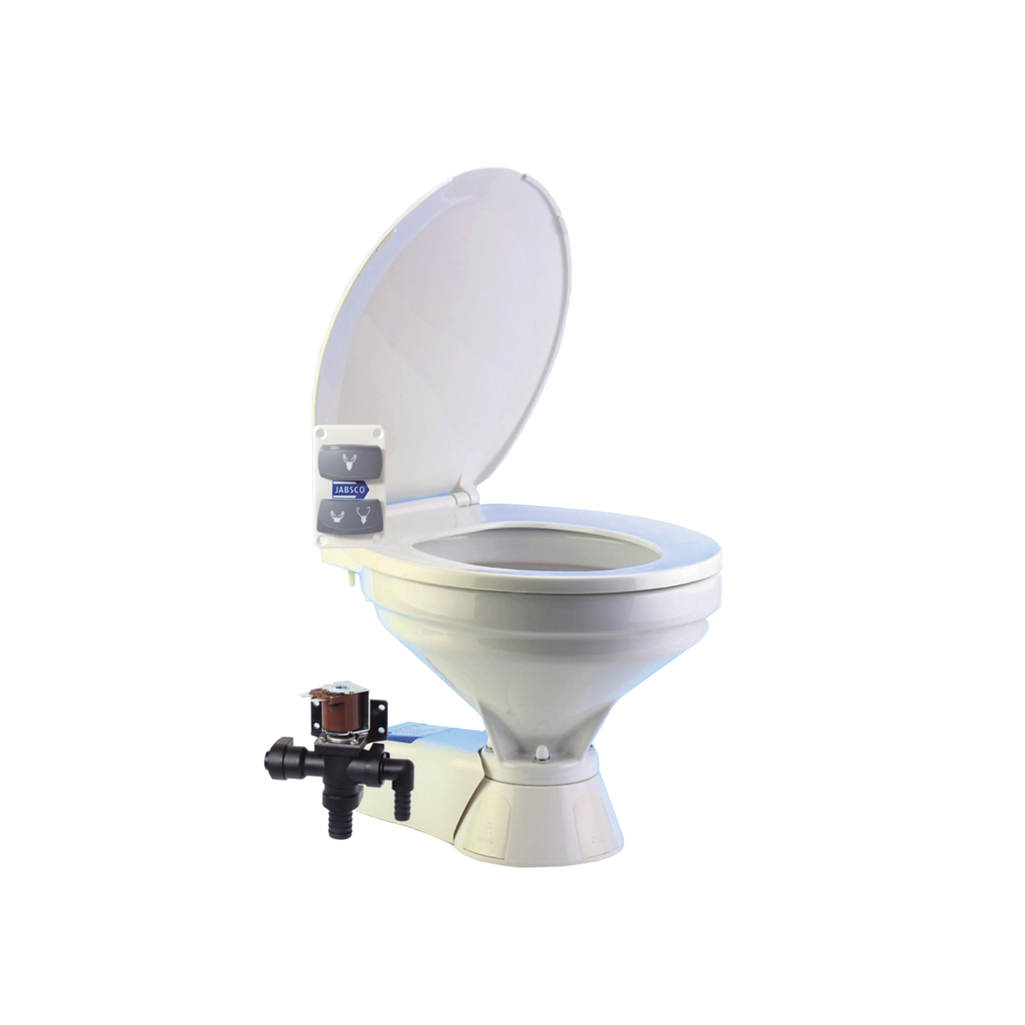 Inodoro Eléctrico con descarga silenciosa en taza de tamaño regular a 12 Vcd.