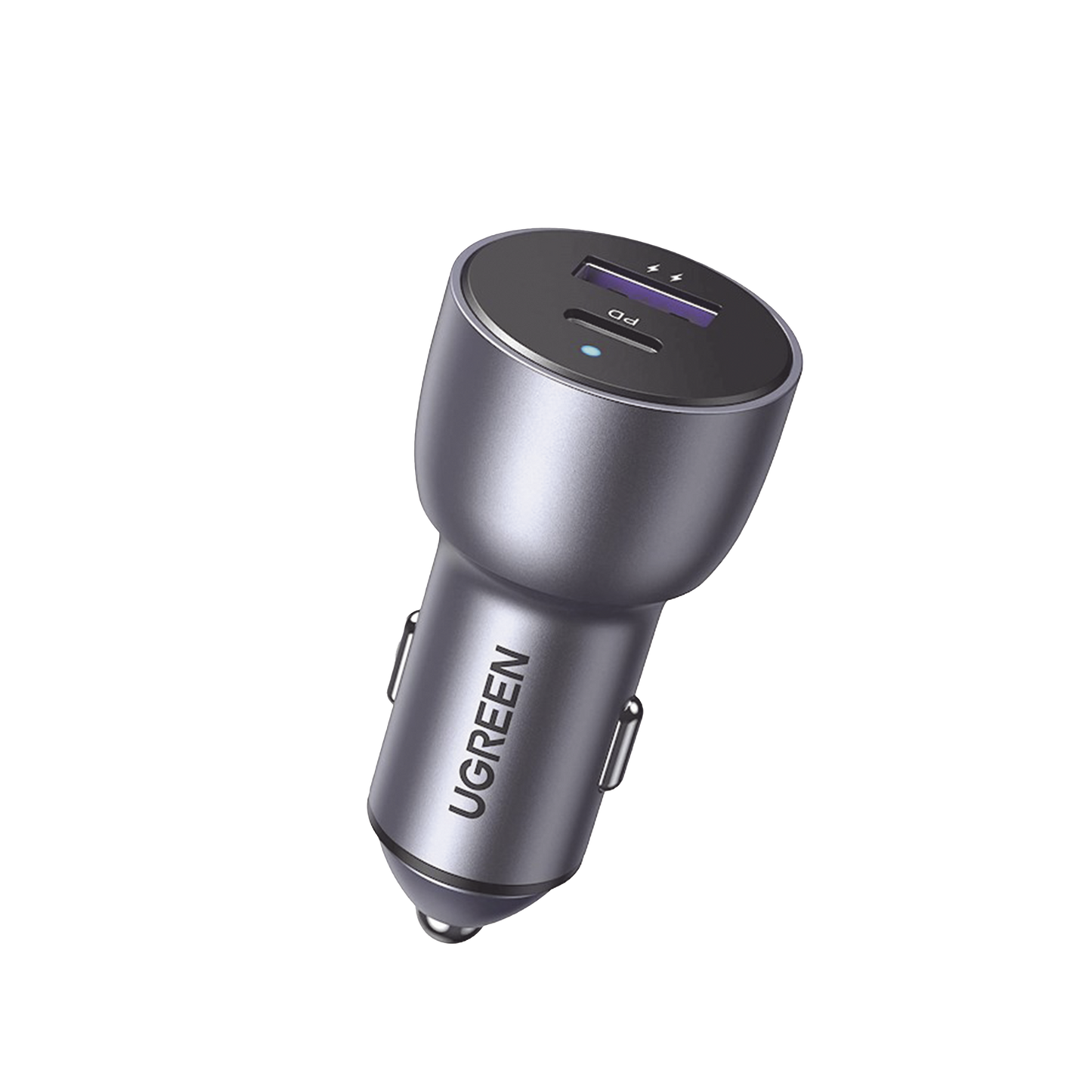 Cargador de Auto 42.5W | Puerto USB-A y USB-C | Carga Rápida | Compatible con VehÃculos de 12 y 24 VCD | PD3.0 + QC3.0 | Chip Inteligente | Diseño Compacto Mayor Eficiencia Energética | Caja de Aluminio.