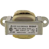 Transformador; Filamento; Pri: 117V; 50/60Hz; 6.3VA; Sec: 6.3VCT; 1.0A; Conduce