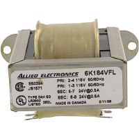 CONTROLE EL TRANSFORMADOR, ENTRADA: 115/230V, 50/60HZ, SEC: PARALELO: 24V, 1.0A