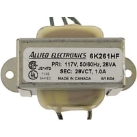 El TRANSFORMADOR, DE BAJA POTENCIA, 117V, 50/60HZ, 28.0VCT @1.000A, CONDUCE