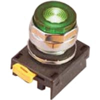 El interruptor, Pushbtn, verde limpia el btn con un chorro de agua, 24VAC/VDC, 1 NO, mnt de 22m m, bisel del cromo, UL