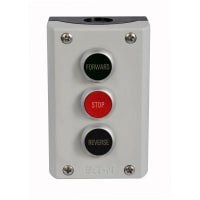 Estación de control, botón de 3, DELANTERO, PARADA, REVÉS, Polycarb, NEMA13, serie M22
