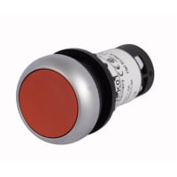 Botón, 22.5m m, Non-lluminated, bisel de plata, rojo, 1NO/1NC, serie C22