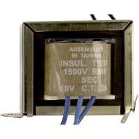 Transformador, energía, bobina, 1, Freq 50/60Hz, Pri 115VAC, Sec 18 (CT) VAC, 2lbs.