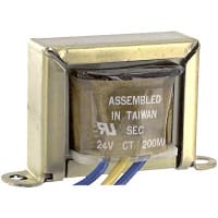 Transformador, energía, bobina, 1, Freq 50/60Hz, Pri 117VAC, Sec 24 (CT) VAC, UL