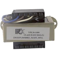 Transformador, energía, bobina, 1, Freq 50/60Hz, Pri 115/230VAC, Sec 18/36VAC, UL