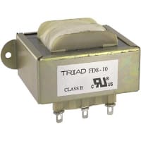 Transformador, energía, bobina, 1, Freq 50/60Hz, Pri 115/230VAC, Sec 10 (CT) VAC