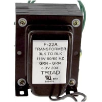 Transformer, Power, Bobbin, 1, Freq 50/60Hz, Pri 115VAC, Sec 6.3 (CT) VAC, UL