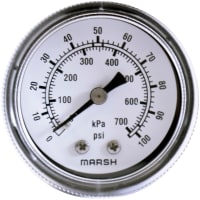 Manómetro, caja de acero de 1.5", montaje central trasero de 1/8", 0-15 psi