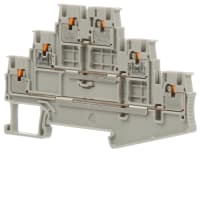 Llame el Dinar-Carril 3Level del bloque feed-Through Empujar-en gris de 6Conts 3.5mmSpng 26-16AWG
