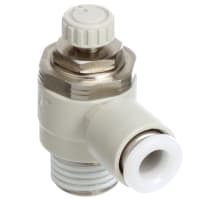 Flow Control, 1/4 NPT Port a 1/4 Tube, Elbow, Food Grade, PBT, Seal, COMO Series