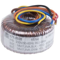 El transformador 15VA de Toroidal 2 hizo salir 230VAC x 2 primario 18VAC secundario