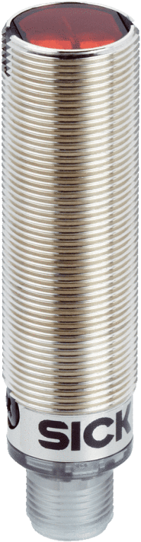 Sensor fotoeléctrico cilíndrico, 100m m, rojo de Visbl, PNP, M12, conec del varón 4-Pin