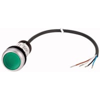 Botón iluminado, bisel de plata, verde, 24V, 1NO, el 1m, serie C22