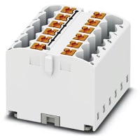 Bloque de distribución 12-Conn, 500V, 24 A, Empujar-En, 12 x 2, serie de PTFIX