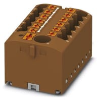 Distribution Block w/Supply, 13-Conn, 500V, 24 A, Push-En, PTFIX Series