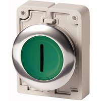 Botón iluminado 30m m, momentáneo, rasante, verde, IP67, IP69K, serie M30