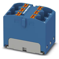 Bloque de distribución; 6-positions; Empuje hacia adentro, resorte; 32A; 600V; 10-24 AWG; Azul
