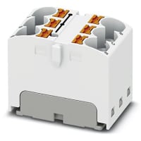 Bloque de distribución; 6-positions; Empuje hacia adentro, resorte; 32A; 600V; 10-24 AWG; Blanco
