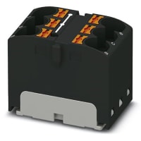 Bloque de distribución; 6-positions; Empuje hacia adentro, resorte; 32A; 600V; 10-24 AWG; Negro