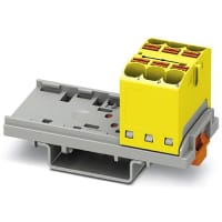 Bloque de distribución; Carril del estruendo; 6-positions; Empuje hacia adentro; Resorte; 32A; 600V; 10-24 AWG; Amarillo