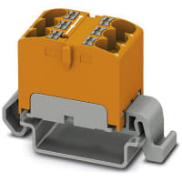 Bloque de distribución; Carril del estruendo; 6-positions; Empuje hacia adentro; Resorte; 32A; 600V; 10-24 AWG; Anaranjado