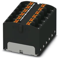Bloque de distribución; Dirija el montaje; 12-positions; 32A; 600V; 10-24 AWG; Negro