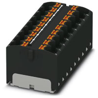 Bloque de distribución; Dirija el montaje; 18-positions; 32A; 600V; 10-24 AWG; Negro