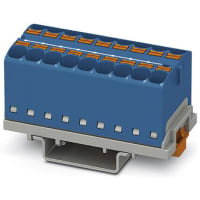 Bloque de distribución; Carril del estruendo; 18-positions; 32A; 600V; 10-24 AWG; Azul