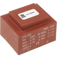 Transformador del PWB, 10VA, 2 CA de x 9V, 2 salidas, 51 x 43 x 35m m, 25060200 serie