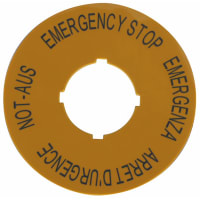 Placa de leyenda, 22m m, amarillo, cuatro-lengua de EMERGENCY-STOP, redonda, 90m m, RMQ-Titán