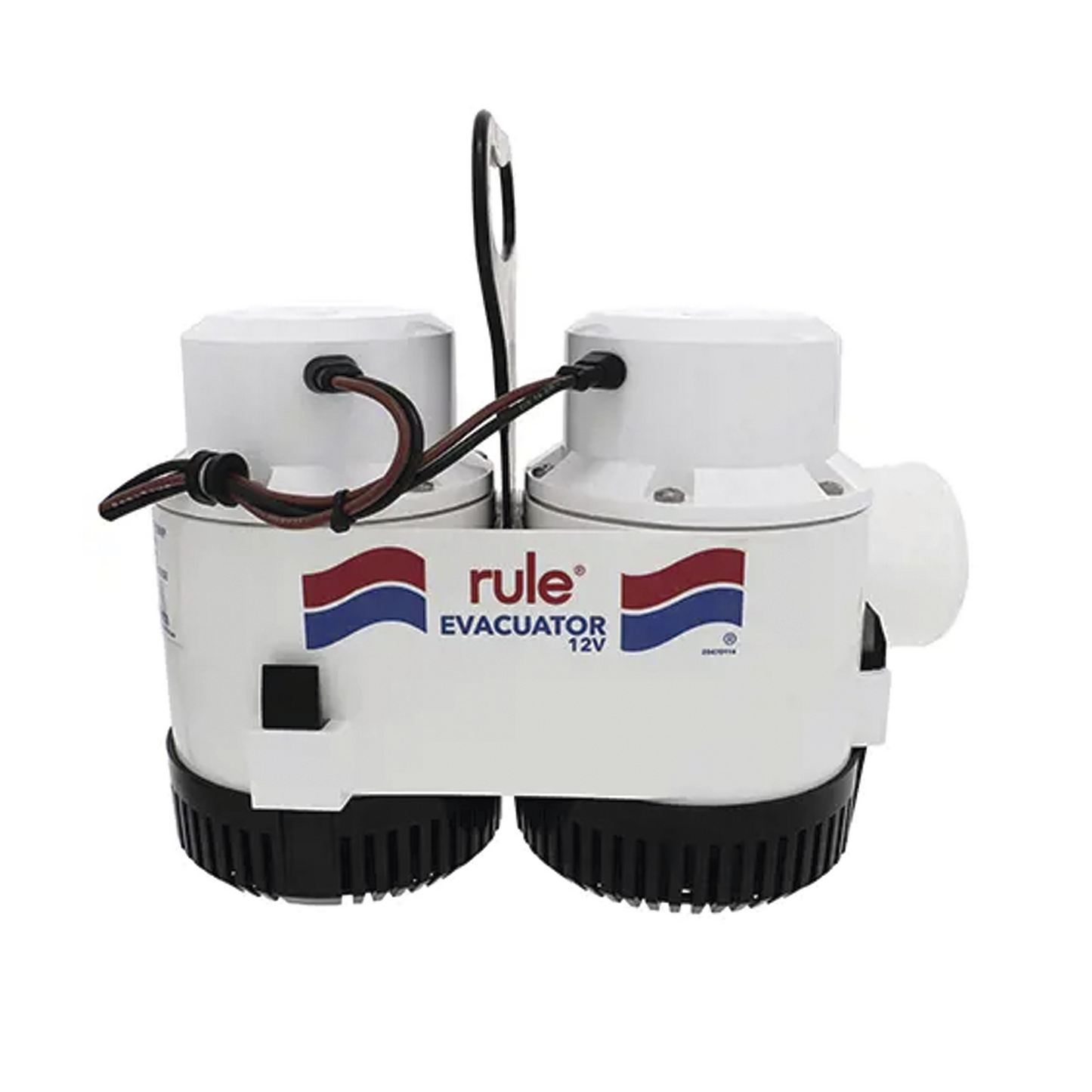 Bomba de evacuación con capacidad de desagüe de 7700 galones por hora a 12 Volts de corriente directa.