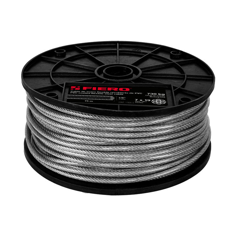 Cable flexible 1/8′ acero 7×19 recubierto PVC, 75 m