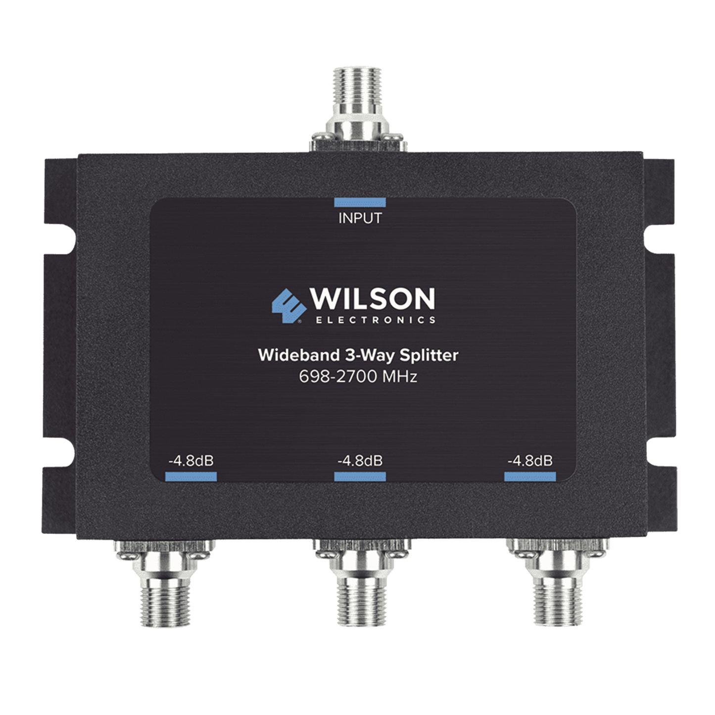 Divisor de potencia de 3 vÃas para la distribución de señal a tres antenas de servicio | 4.8 dB de pérdida por puerto | Conectores F hembra
