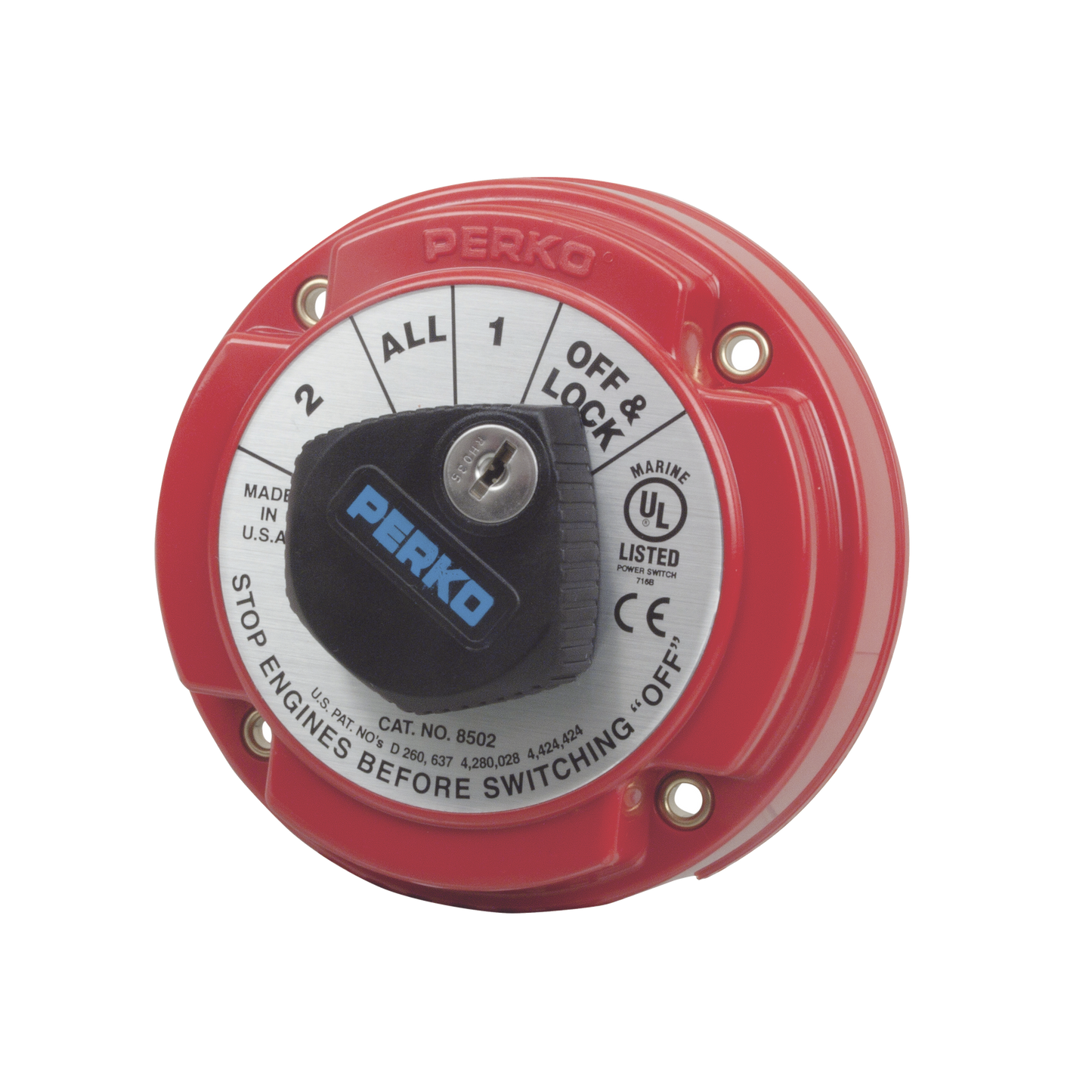 Switch Selector de BaterÃa de Servicio Mediano con Bloqueo por Medio de Llave, para Sistemas Eléctricos Marinos