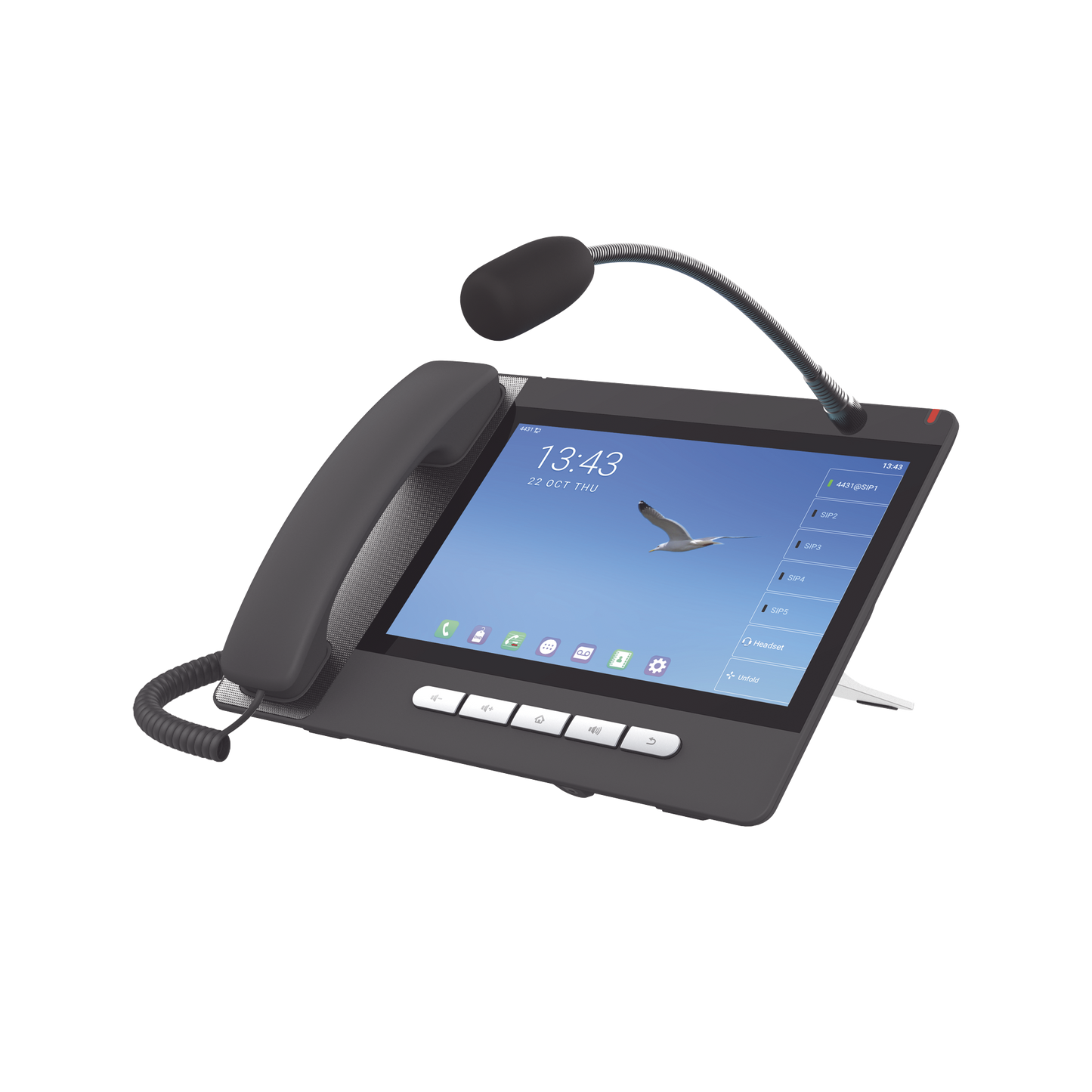 Teléfono IP Android 9.0 Empresarial para 20 líneas SIP, pantalla táctil, Wi-Fi y Bluetooth, PoE, hasta 112 botones DSS, puertos Gigabit, soporta recepción de video.