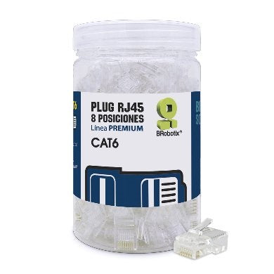 Plugs RJ45, CAT6, Multifilar, Modular, UTP sólido, Bote c/100 Pzs, Contactos c/Chapa de oro a 30 micras, Transparente, 263861 BROBOTIX