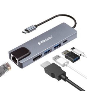 DOCKING STATION 5 EN 1: USB V3.0 TIPO C A HDMI, 2 PUERTOS USB V3.0, USB TIPO C, RJ45 GIGABIT, BROBOTIX 6000694