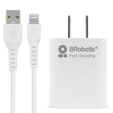 COMBO CARGA RÁPIDA: CARGADOR USB V3.0 + CABLE LIGHTNING. BLANCO (6001349), Brobotix
