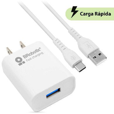 COMBO CARGA RÁPIDA: CARGADOR USB V3.0 + CABLE USB TIPO "C". BLANCO (6001318), Brobotix
