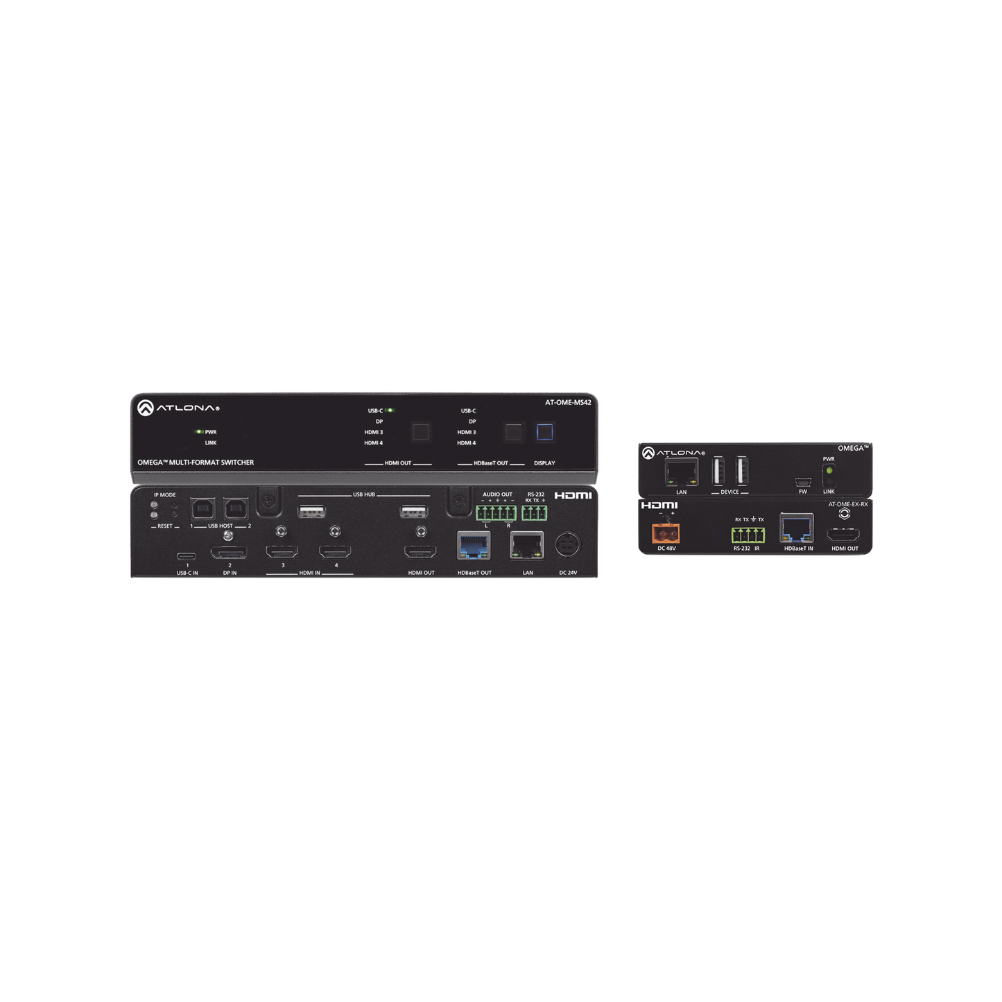 OMEGA 4X2 4K/UHD MULTIFORMAT MATRIX SWITCHER TX/RX KIT ; WITH HDMI ; USB-C ; DISPLA
