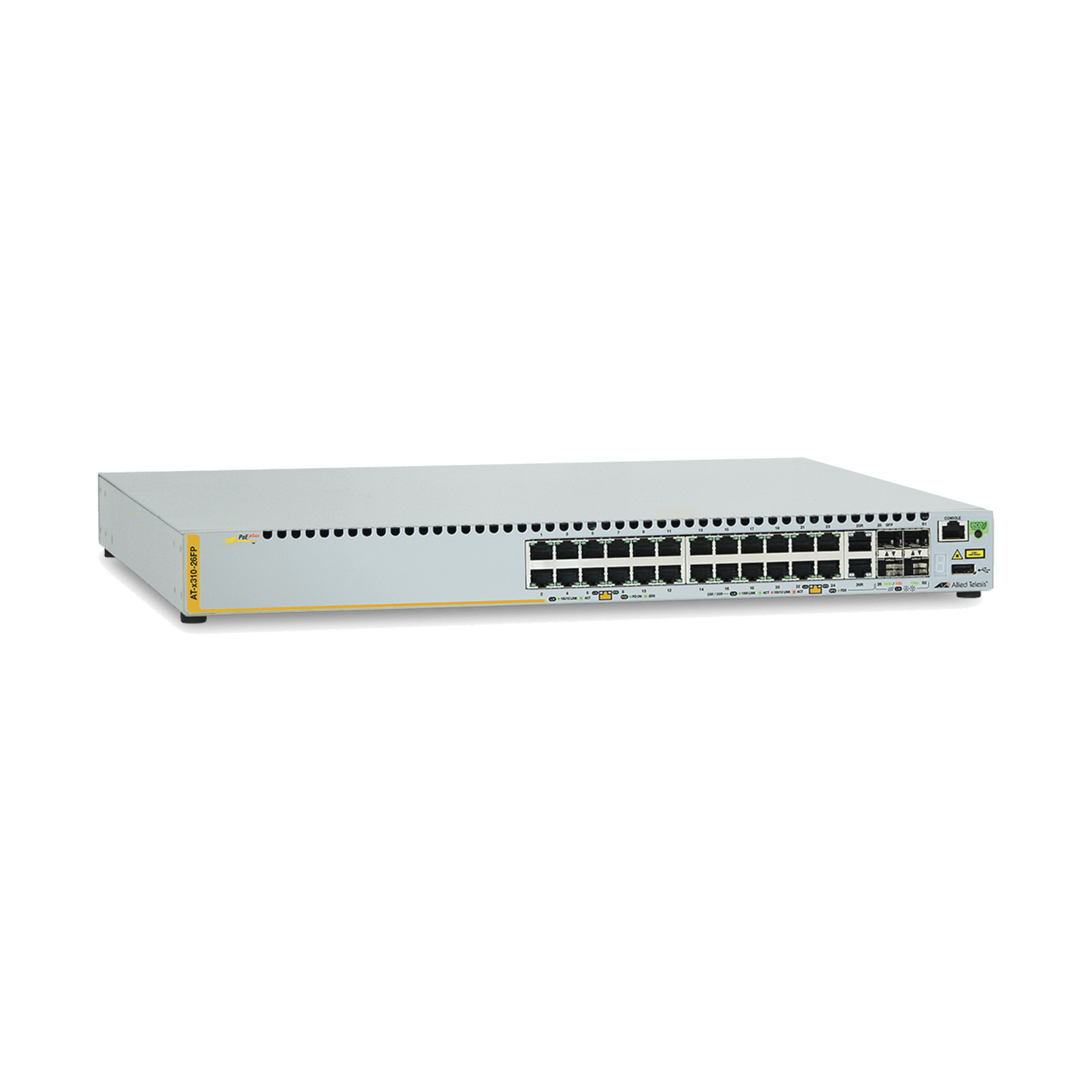 Switch de Acceso PoE+ Stackeable Capa 3, 24 Puertos 10/100 Mbps + 2 SFP/RJ45 Combo + 2 Puertos Stacking, 370 W