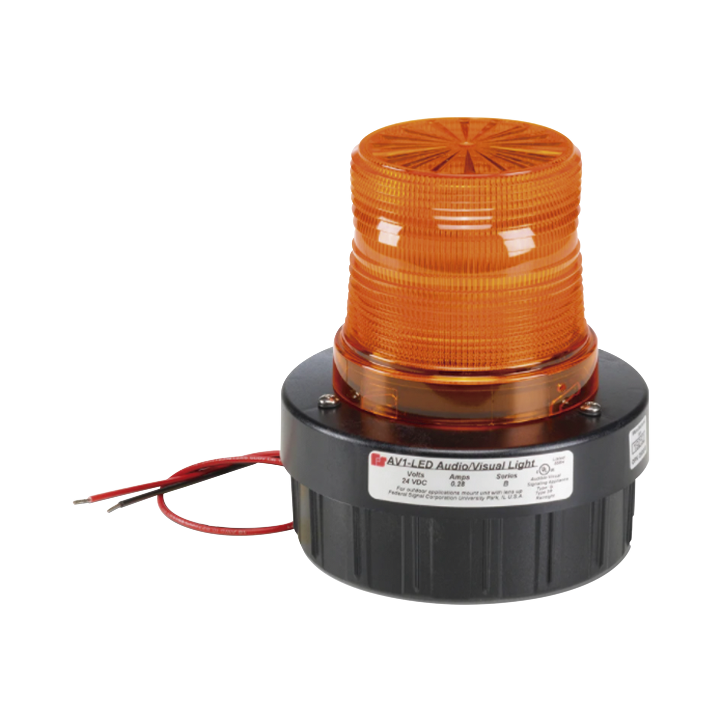 Combinación de intermitente señal audible/visual, Listado por UL y cUL a 24 VCD color Ãmbar, hasta 95 dB a 1m