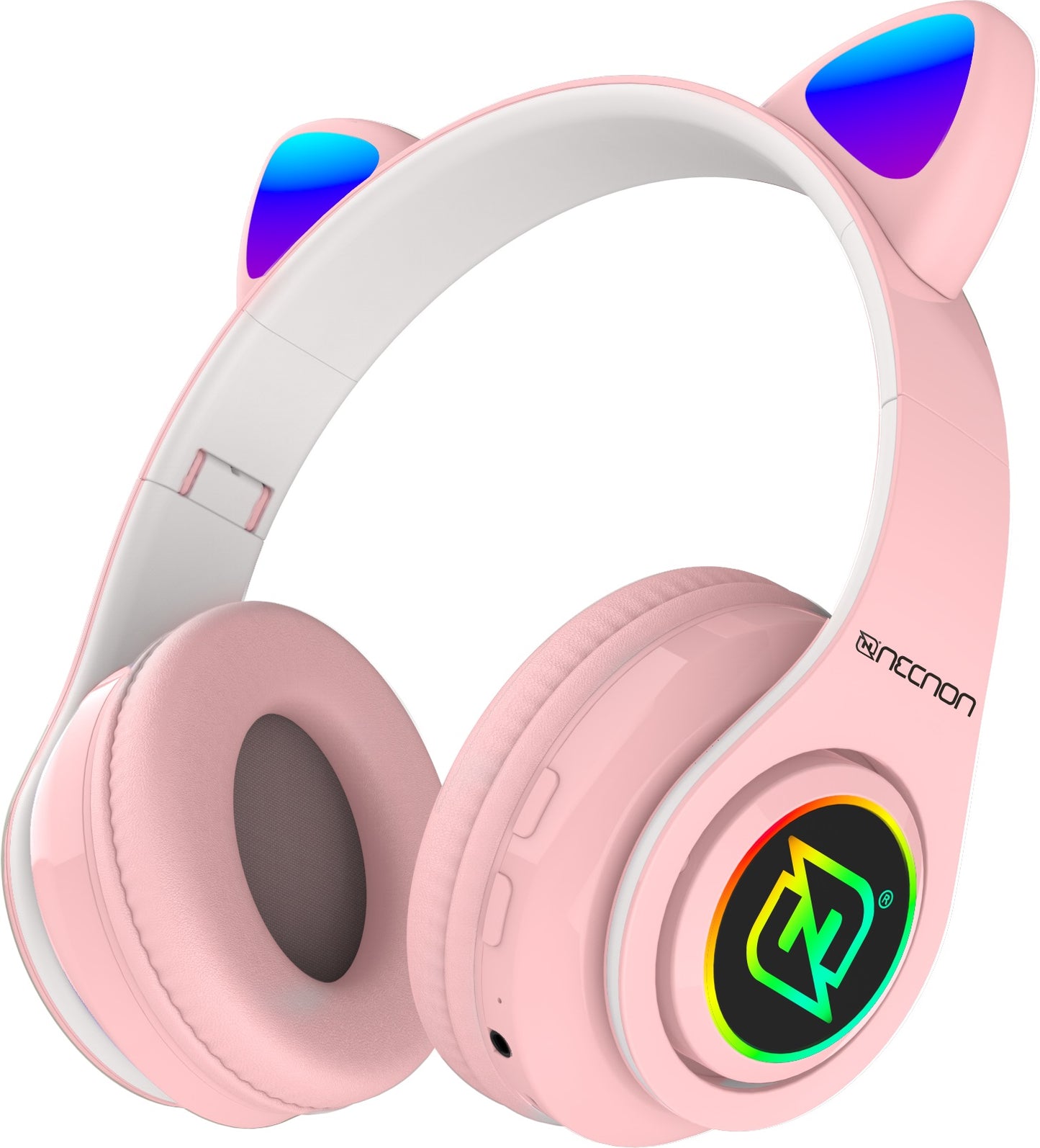 AUDIFONOS ON-EAR BLUETOOTH NBH-07 CON OREJAS LUZ RGB RADIO FM MICRO SD 3.5MML MANOS LIBRES ROSA